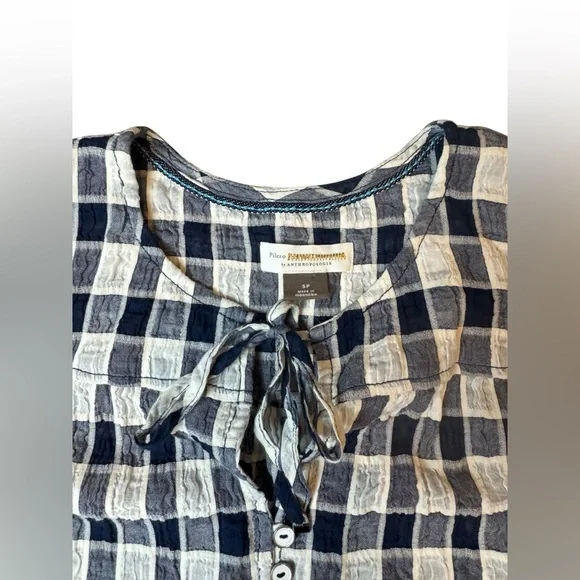 Anthropologie Pilcro The Letterpress Checker Blue Tiered Shirt Size S NWOT - Picture 5 of 8